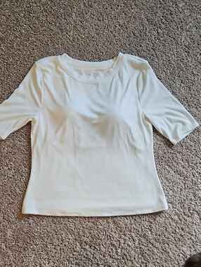 Soma White Ribbed Short Sleeve Crew Tee W/bra